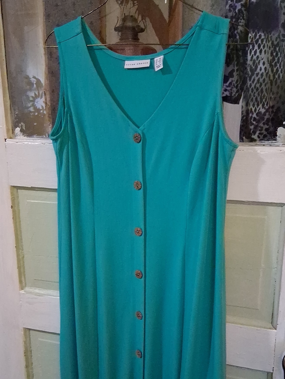 Susan Graver Turquoise Button-Front One-Piece Swim Dress